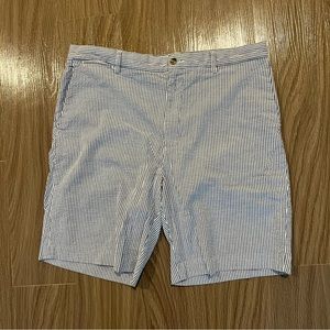 Polo Ralph Lauren Seersucker Shorts Mens 35 Blue White Striped Flat Front EUC